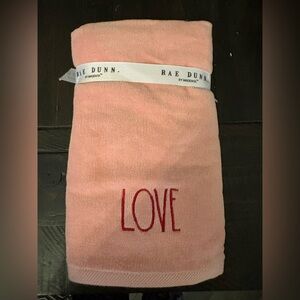 Rae Dunn Pink Hand Towels with Red Love Design